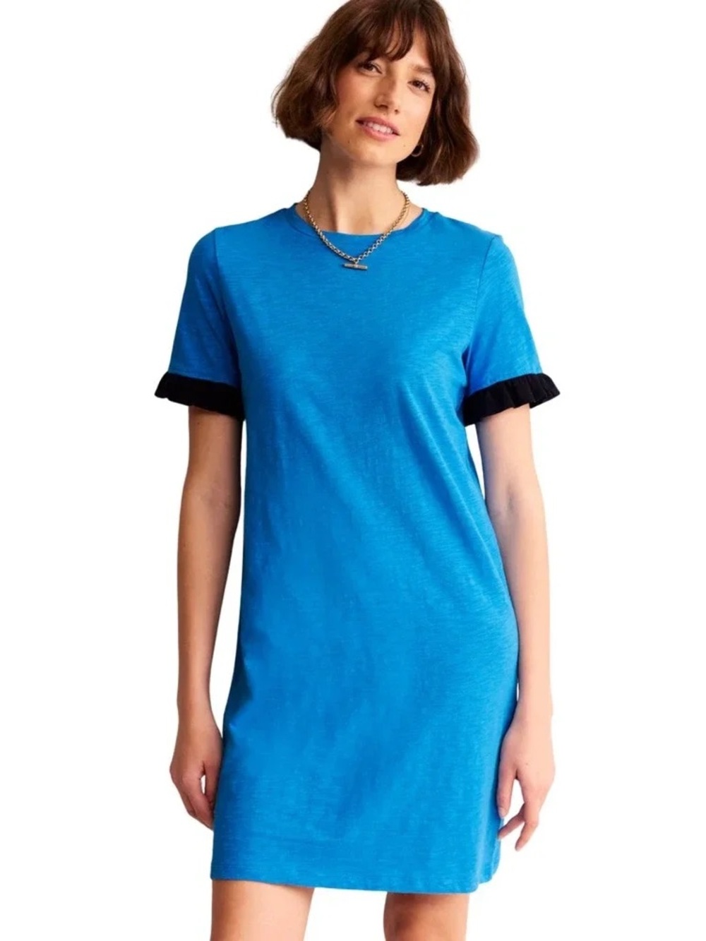 Boden Emily Ruffle Cotton T-Shirt Dress Blue Navy Size 8R